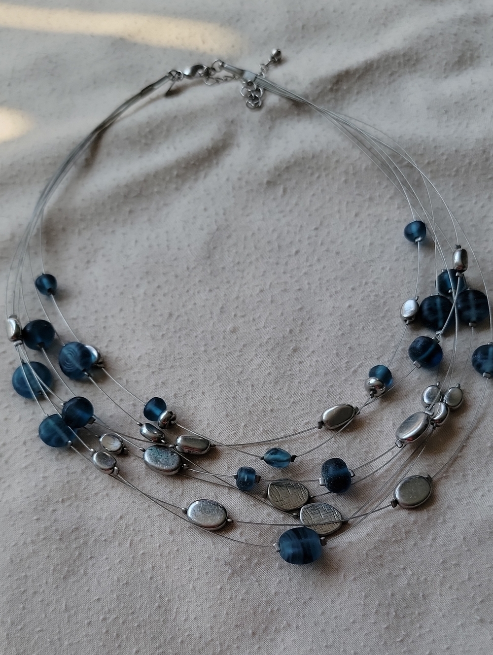 Lia Sophia Layered Navy and Silver Bead Necklace Short Choker Style. Lia Sophia